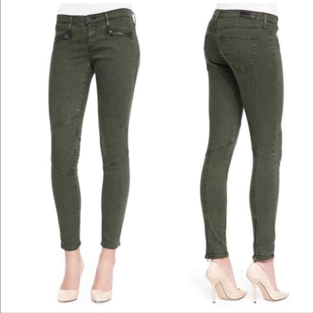 AG Adriano Goldschmied Moto Legging Army Green Zipper Jean 25
